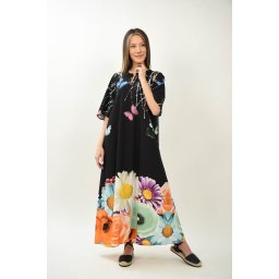 ROCHIE FLORA MAJESTICA CU MANECI CLOPOT SI SILUETA AMPLA DAISY TALIE UNICA Multicolora