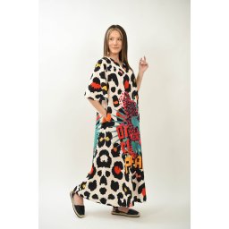 ROCHIE LUNGA CU ACCENTE COLORATE SAFARI MANECI CLOPOT MONTAJ MULTICOLOR TALIE UNICA Multicolora