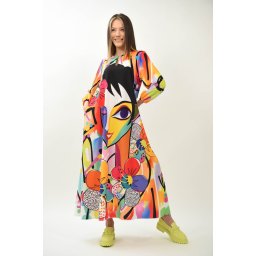FLORILE INTALNESC ARTA - ROCHIE LUNGA CU BUZUNARE SI PRINT MODERN FLOWER FACE TALIE UNICA Multicolora