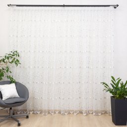 Perdea nesifonabila ivoire brodata Hiko Dots Silver 150x214cm, cu rejansa