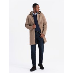 Ombre Men's hooded coat in fine stripe - coffee