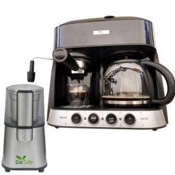 Pachet Del Caffe Espressor 3 In 1 Coffe Shot 15 Bari 1850W 1.25L Functie Spumare Inchidere Automata Negru + Rasnita Del Caffe Grind Master 220W 60g