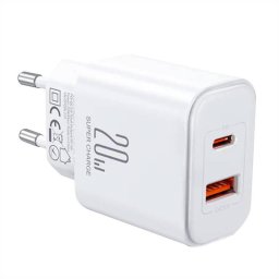 Incarcator de retea JR-TCF05 Flash, 20W, USB-C/USB-A Alb