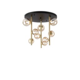 Plafoniera globuri Perlage 328409, D:50 cm, 9x4W G9 LED, metal negru, alamă, sticlă ambră