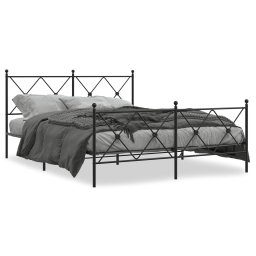Cadru pat metalic cu tablie de cap/picioare, negru, 150x200 cm GartenMobel Dekor