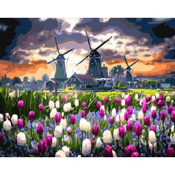 Set pictura pe numere, cu sasiu, Tara morilor si a lalelelor, 40x50 cm