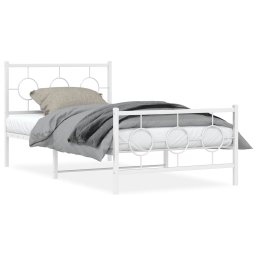 Cadru de pat metalic cu tablie de cap/picioare, alb, 100x190 cm GartenMobel Dekor