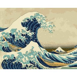 Set pictura pe numere, cu sasiu, Marele val de la Kanagawa - Hokusai, 40x50 cm