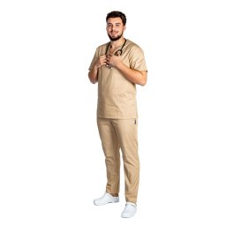 Costum medical barbati cu elastan culoare crem
