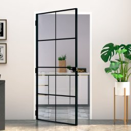 Usa de interior negru 102x201,5cm sticla securiz./aluminiu slim GartenMobel Dekor