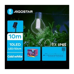 Instalație LED solară decorativă Aigostar 10xLED/8 funcții 10,5m IP65 alb rece