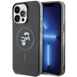 Husa Karl Lagerfeld Karl&Choupette Glitter MagSafe case for iPhone 15 Pro Max - black
