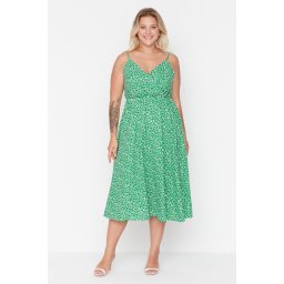 Rochie cu imprimeu floral Trendyol Green A-line tricotate cu guler dublu