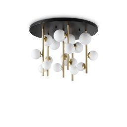 Plafoniera globuri Perlage 328393, D:75 cm, 18x4W G9 LED, metal negru, alamă, sticlă albă