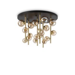 Plafoniera globuri Perlage 328379, D:75 cm, 18x4W G9 LED, metal negru, alamă, sticlă ambră