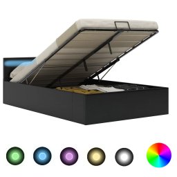 Cadru pat hidraulic lada cu LED negru 120x200cm piele ecologica GartenMobel Dekor