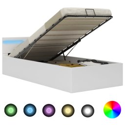 Cadru pat hidraulic lada si LED alb 100x200 cm piele ecologica GartenMobel Dekor