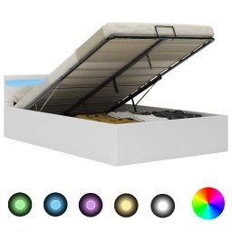 Cadru pat hidraulic lada cu LED alb 140x200 cm piele ecologica GartenMobel Dekor