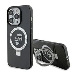Husa Karl Lagerfeld Ring Stand Karl&Choupette MagSafe case for iPhone 14 Pro - black