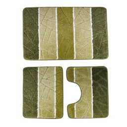 Set 3 covorase baie, NOVA HOME, Poliester, Verde inchis, cu dungi, 80x50cm, 50x40cm