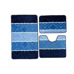 Set covoras de baie 3 piese, polipropilena, 100x60, 60x50, 40x60, Albastru Dungi