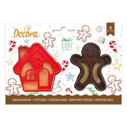 Biscuiti sau Decoruri Craciun - Decupatoare Plastic Casuta, GingerMan O 8 x H 2 cm, Set 2 Buc