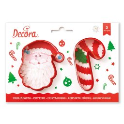 Biscuiti sau Decoruri Craciun - Decupatoare Plastic Mos Craciun, Candy Cane O 8.5 x H 2 cm, Set 2 Buc