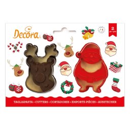 Biscuiti sau Decoruri Craciun - Decupatoare Plastic Mos Craciun, Ren O 8 x H 2 cm, Set 2 Buc