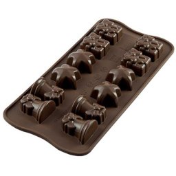 Forma Silicon pentru Bomboane Praline si Ciocolata Silikomart Craciun 3.4 x 3.4 x H 1.85 cm, 4 ml, 12 cavitati (SCG06)