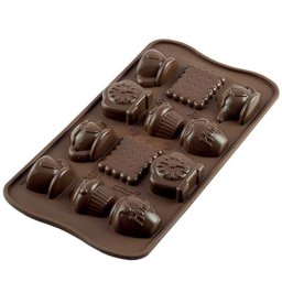 Forma Silicon pentru Praline si Ciocolata Silikomart Ora de Ceai 4.36 x 2.9 x H 1.5 cm, 10 ml, 12 cavitati (SCG17)