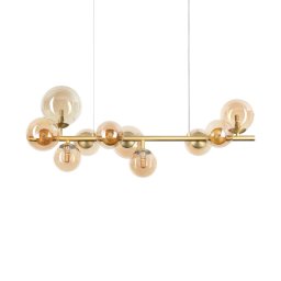 Lustra design Perlage 322766, L:81 cm, 10x4W G9 LED, metal alamă, sticlă ambră