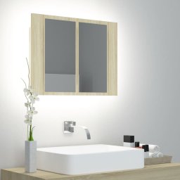 Dulap de baie cu oglinda si LED, stejar sonoma, 60x12x45 acril GartenMobel Dekor