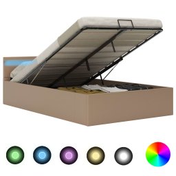 Cadru pat hidraulic lada LED cappuccino 140 x 200 cm piele eco GartenMobel Dekor