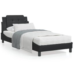Pat cu saltea, negru, 100x200 cm, piele ecologica GartenMobel Dekor