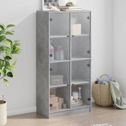 Dulap înalt cu usi, gri beton, 68x37x142 cm, lemn compozit GartenMobel Dekor