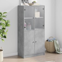 Dulap înalt cu usi, gri beton, 68x37x142 cm, lemn compozit GartenMobel Dekor