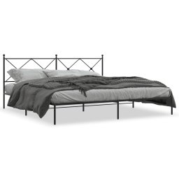 Cadru de pat metalic cu tablie, negru, 200x200 cm GartenMobel Dekor