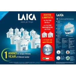 Pachet 10 cartuse filtrante Laica Bi-flux + 2 Magnesium Active