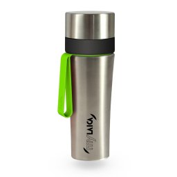 Sticlă filtrantă Sport myLaica, Inox, 0,55 litri, portabilă, Verde