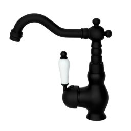 Baterie baie pentru lavoar, stil Retro, pipa inalta rotativa, negru mat