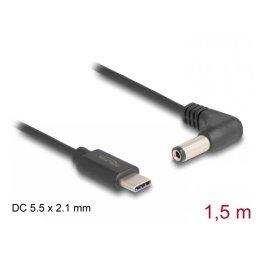 Cablu de alimentare USB type C la DC 5.5 x 2.1mm unghi T-T 1.5m, Delock 85398