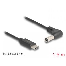 Cablu de alimentare USB type C la DC 5.5 x 2.5mm unghi T-T 1.5m, Delock 85399