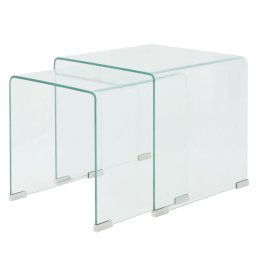 Set de masa din sticla securit transparenta, stivuibil, 2 piese GartenMobel Dekor