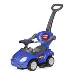 Masinuta 3 in 1 cu maner de impins, Deluxe Mega Car, albastru
