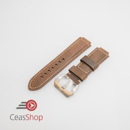 Curea piele maron cu cusatura alba pentru Timex