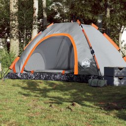 Cort camping, 5 persoane, gri/oranj, setare rapida GartenMobel Dekor