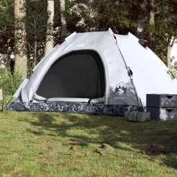 Cort de camping 5 persoane, alb opac, setare rapida, tesatura GartenMobel Dekor