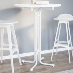 Masa de bucatarie, alb, Ø80x110 cm, lemn prelucrat si otel GartenMobel Dekor