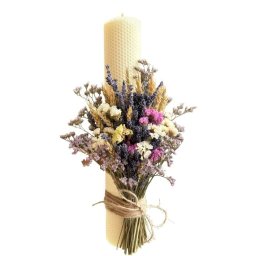 Lumanare nunta/ botez cu lavanda uscata, limonium colorat si grau - AMB405001