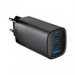 Incarcator priza 2 x USB type C 3.25A PD + 1 x USB-A 65W GaN Negru, Gembird TA-UC-PDQC65-01-BK
